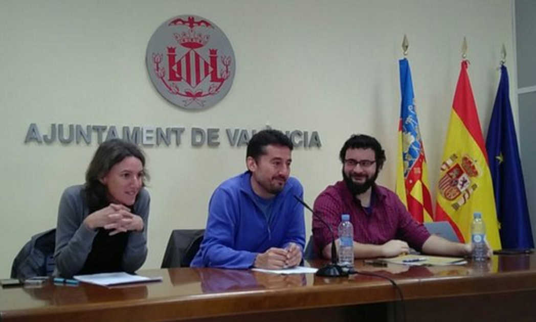 Los concejales de València en Comú María Oliver, Jordi Peris y Berto Jaramillo